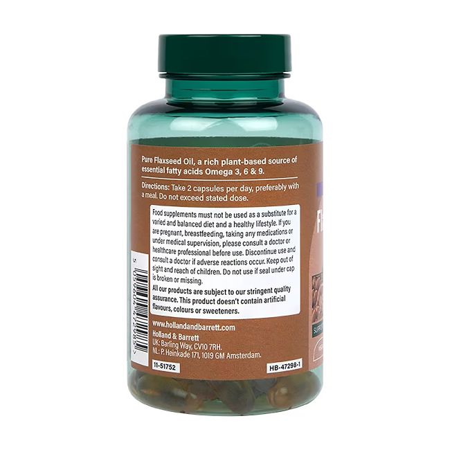 H&B HIGH STRENGTH šalto spaudimo linų sėmenų aliejus 2000 mg, 60 kapsulių