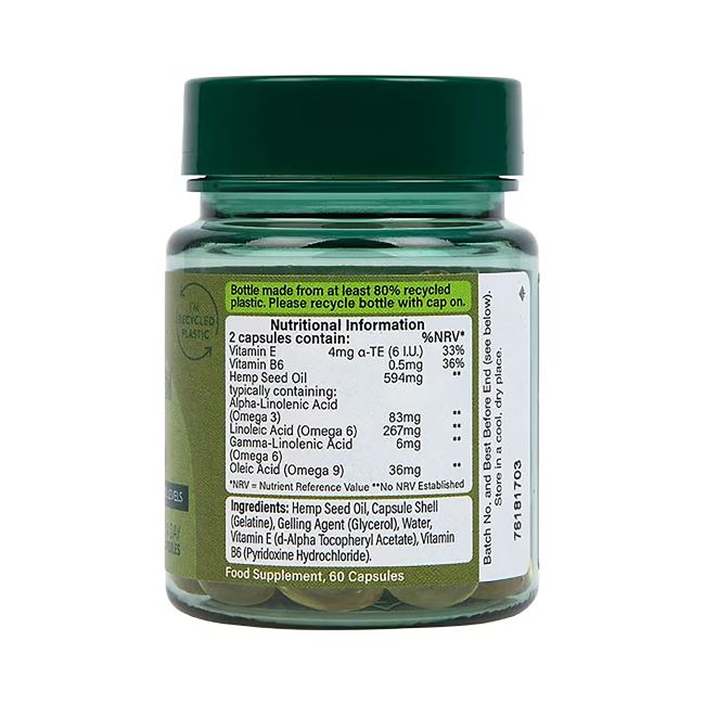 H&B šalto spaudimo kanapių sėklų aliejus 594 mg, 60 kapsulių
