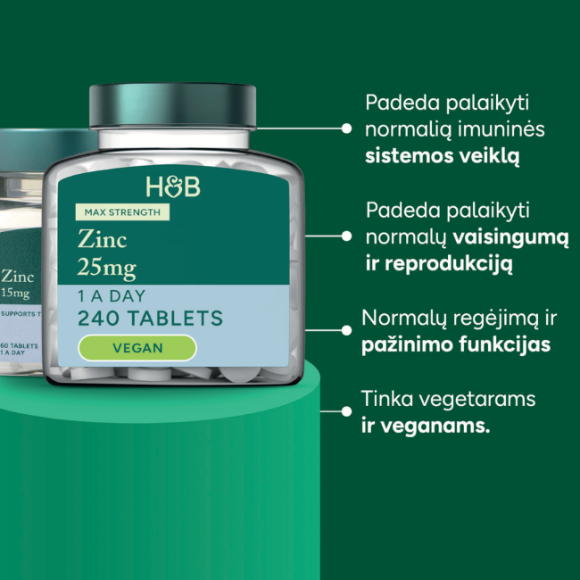 H&B HIGH STRENGTH cinkas 25 mg, 240 tablečių