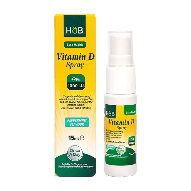 H&B MEDIUM STRENGTH vitaminas D3 1000 TV, purškiamasis skystis, 15 ml