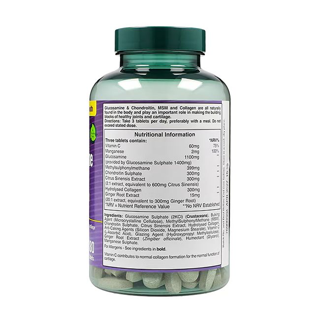 H&B MAX STRENGTH gliukozaminas, chondroitinas, MSM ir kolagenas, 180 tablečių