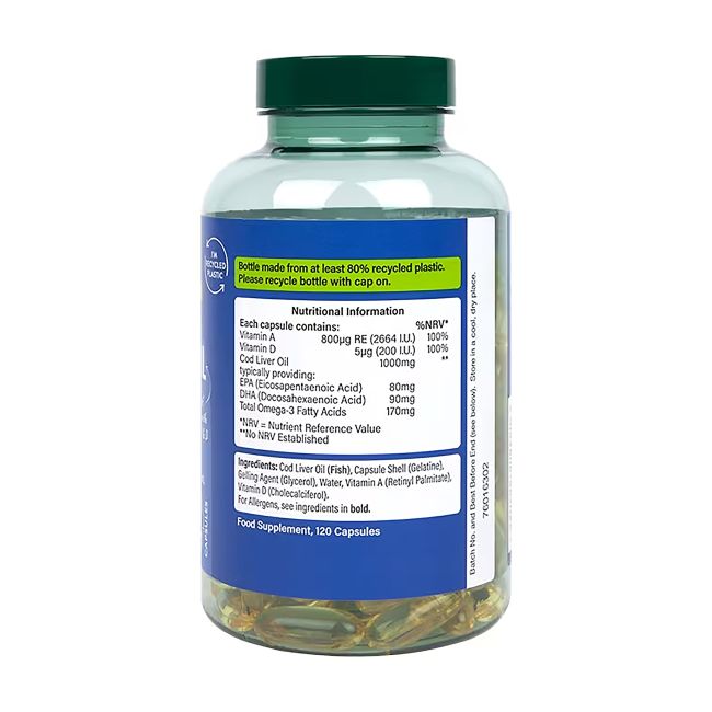 H&B grynas menkių kepenų aliejus 1000 mg, 120 kapsulių