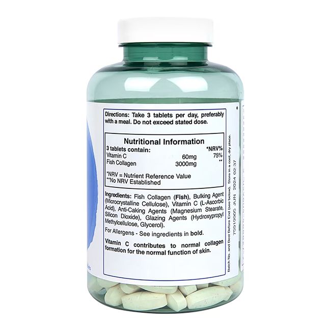 H&B HIGH STRENGTH jūrinis kolagenas 3000 mg ir vitaminas C, 180 tablečių