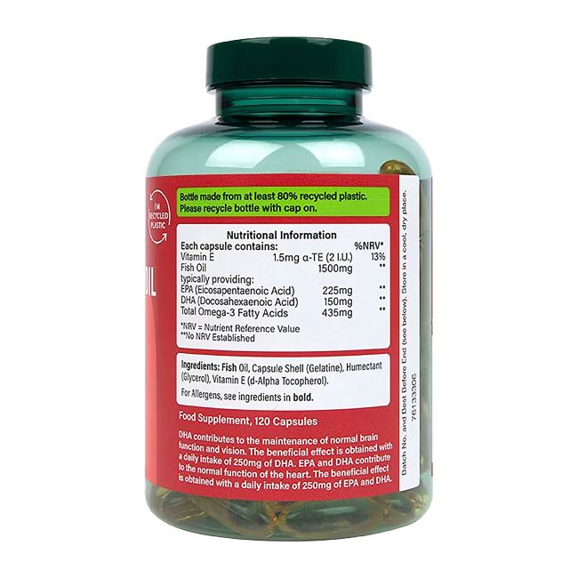 H&B omega 3 žuvų taukai 1500 mg, 120 kapsulių