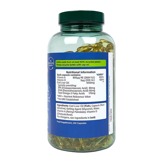 H&B grynas menkių kepenų aliejus 1000 mg, 240 kapsulių