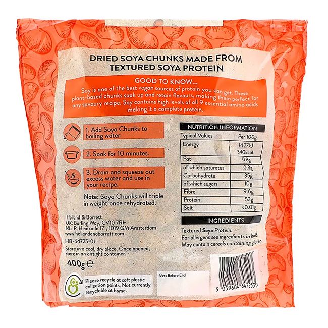 HOLLAND & BARRETT sojos baltymų gabaliukai, 400 g
