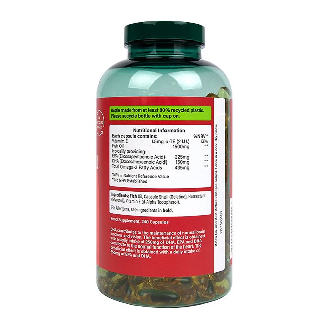 H&B omega 3 žuvų taukai 1500 mg, 240 kapsulių