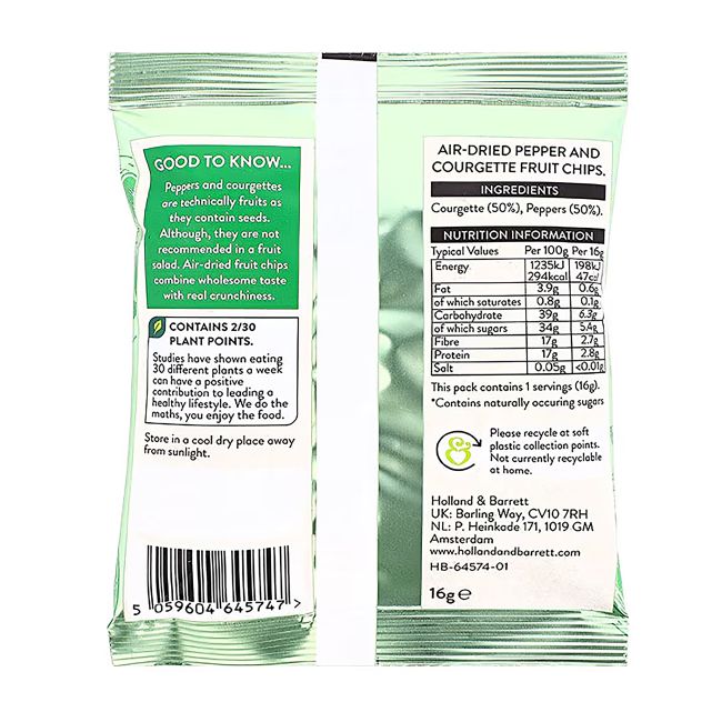 HOLLAND & BARRETT cukinijų ir paprikų traškučiai 16, g