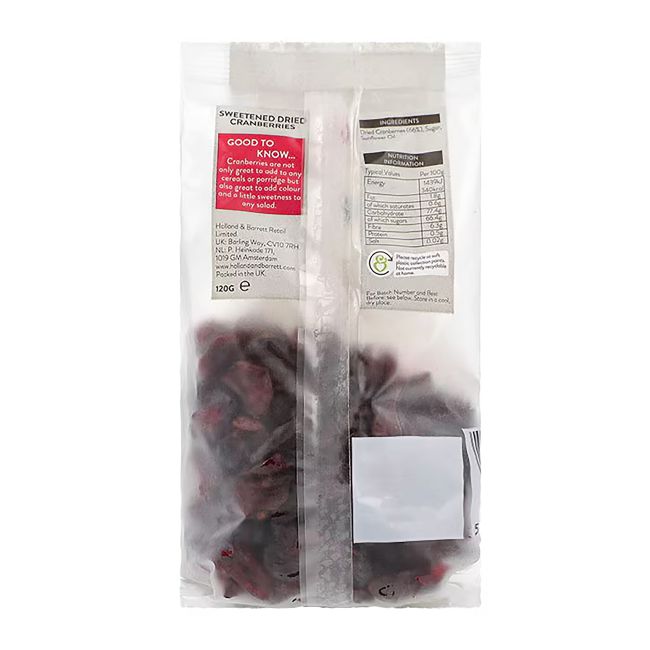 HOLLAND & BARRETT džiovintos spanguolės, 120 g