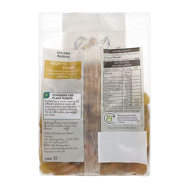 HOLLAND & BARRETT auksinės razinos, 210 g