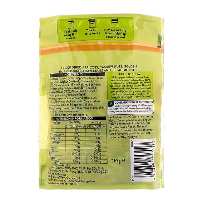 HOLLAND & BARRETT SUNRISE TRAIL MIX vaisių ir riešutų mišinys, 210 g