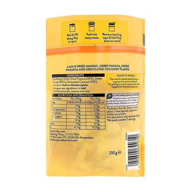 HOLLAND & BARRETT TROPICAL TRAIL MIX džiovintų vaisių mišinys, 210 g
