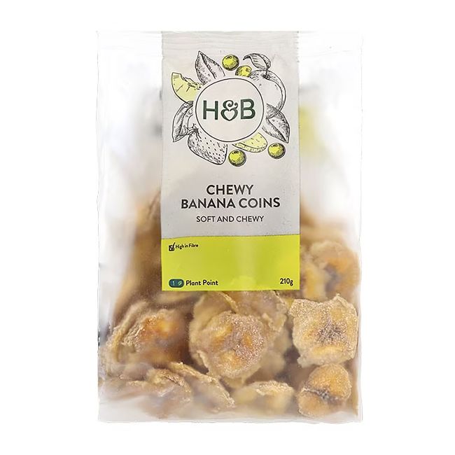 HOLLAND & BARRETT CHEWY BANANA COINS džiovintų bananų griežinėliai, 210 g