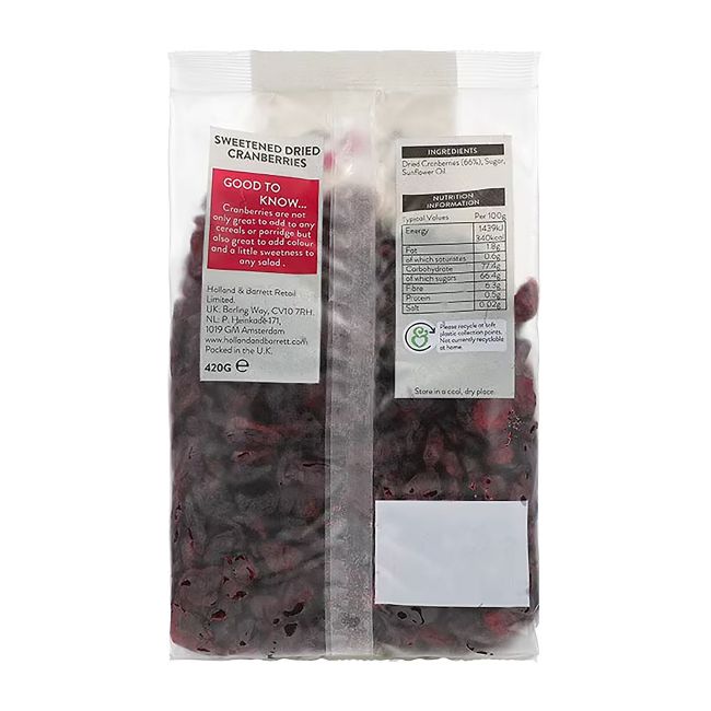 HOLLAND & BARRETT džiovintos spanguolės, 420 g