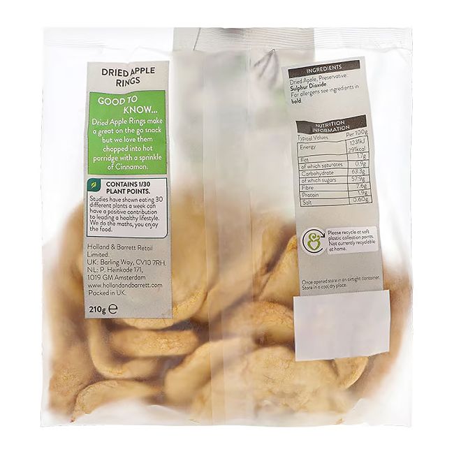 HOLLAND & BARRETT džiovintų obuolių žiedai, 210 g