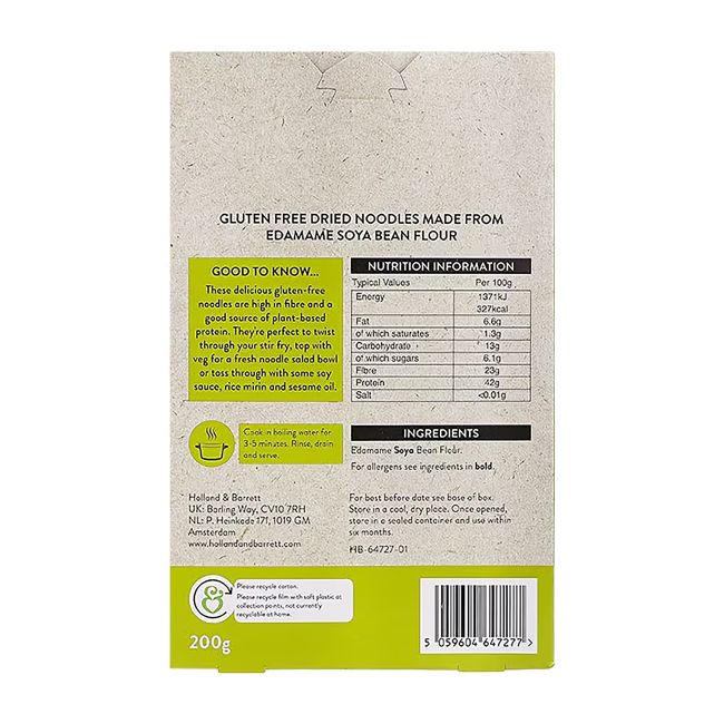 HOLLAND & BARRETT EDAMAME sojų pupelių makaronai, 200 g