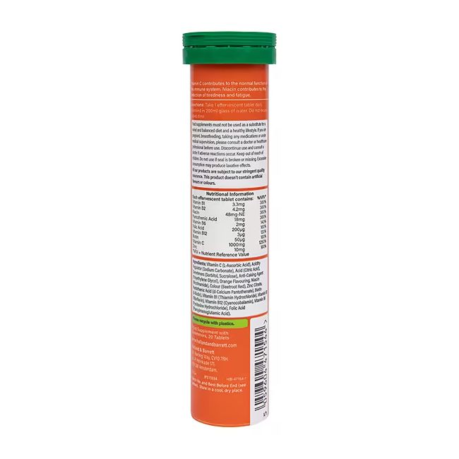 H&B vitaminas C, cinkas ir B grupės vitaminai, apelsinų skonio, 20 šnypščiųjų tablečių