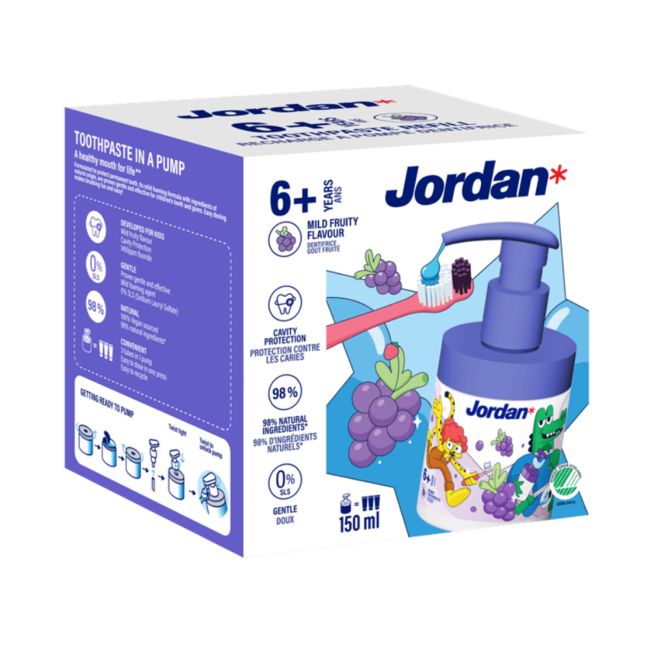 JORDAN JUNIOR 6+ vaikų dantų pasta su dozatoriumi, 150 ml