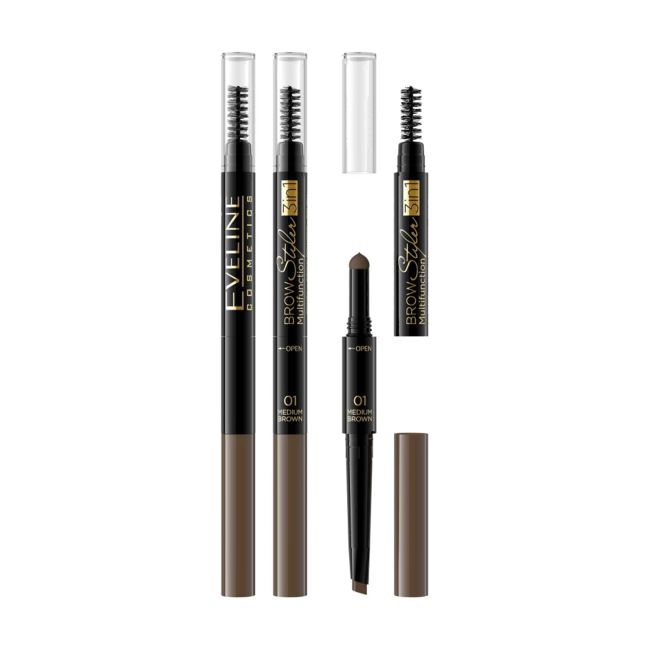 EVELINE BROW MULTIFUNCTION STYLER 3IN1 antakių formavimo pieštukas