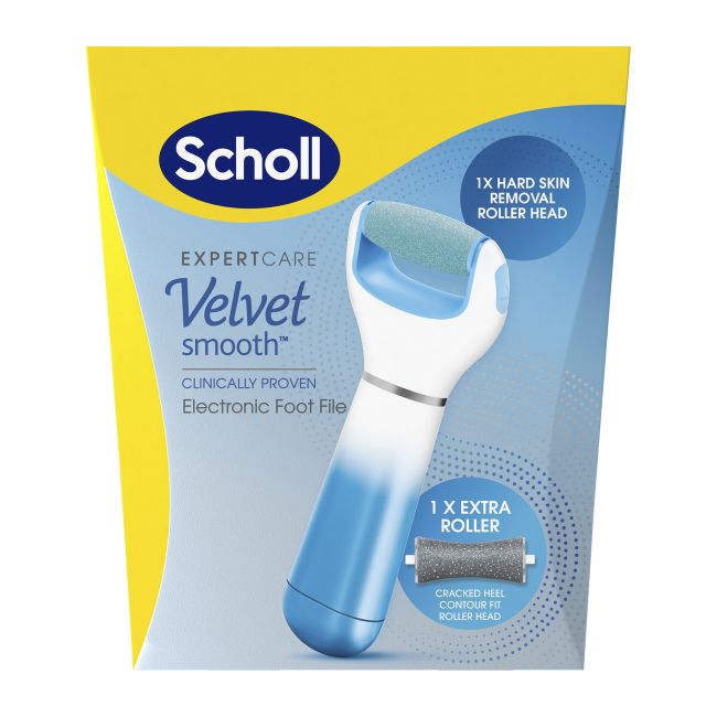 SCHOLL VELVET SMOOTH elektroninis pėdų šveitiklis + šiurkščios odos šveičiamoji galvutė (1 vn