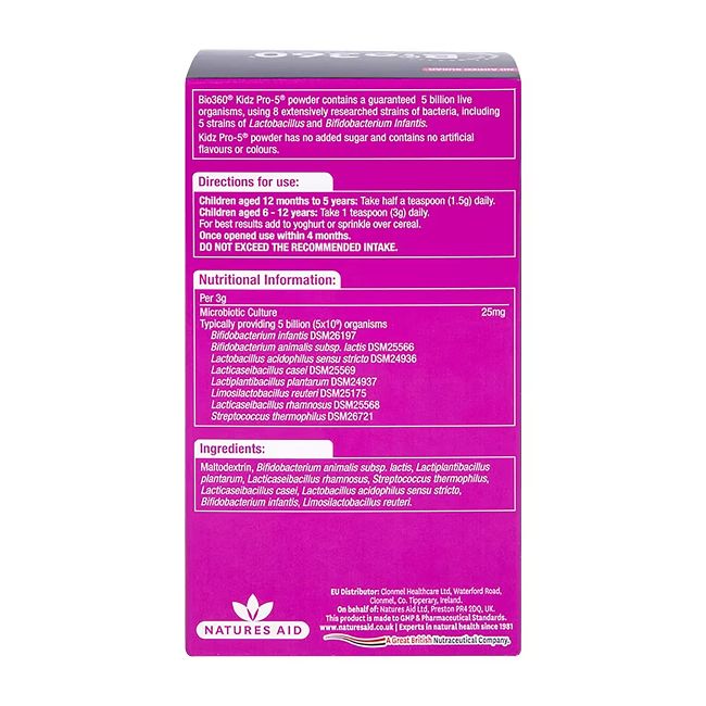 BIO 360 MICROBIOTICS KIDZ PRO-5 gerosios bakterijos, milteliai, 90 g