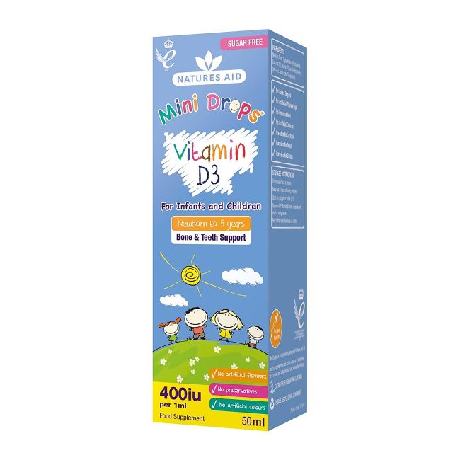 NATURES AID MINI DROPS vitaminas D3, skystis, 50 ml