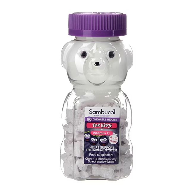 SAMBUCOL KIDS TEDDIES maisto papildas vaikams, 60 kramtomųjų tablečių
