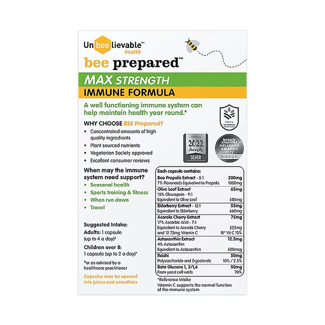 UNBEELIEVABLE HEALTH BEE PREPARED MAX STRENGTH IMMUNE FORMULA imunitetui, 20 kapsulių
