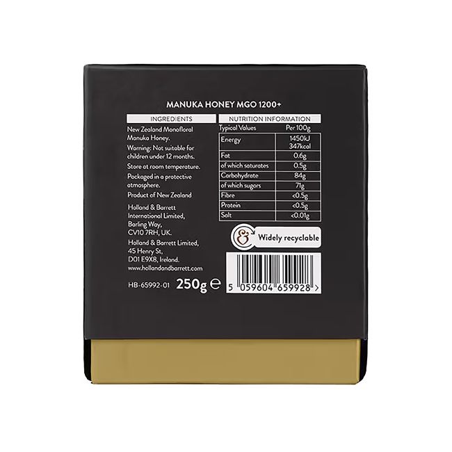 HOLLAND & BARRETT MANUKA 1200+MGO medus, 250 g
