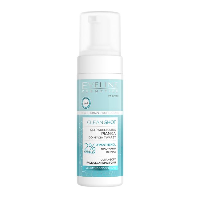 EVELINE CLEAN SHOT 2% D-PANTHENOL valomosios veido putos, 150 ml