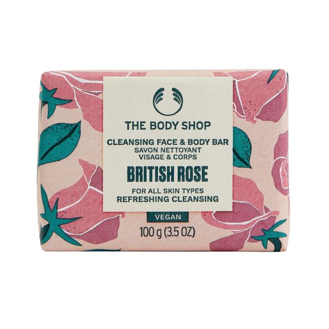 THE BODY SHOP BRITISH ROSE CLEANSING veido ir kūno muilas, 100 g