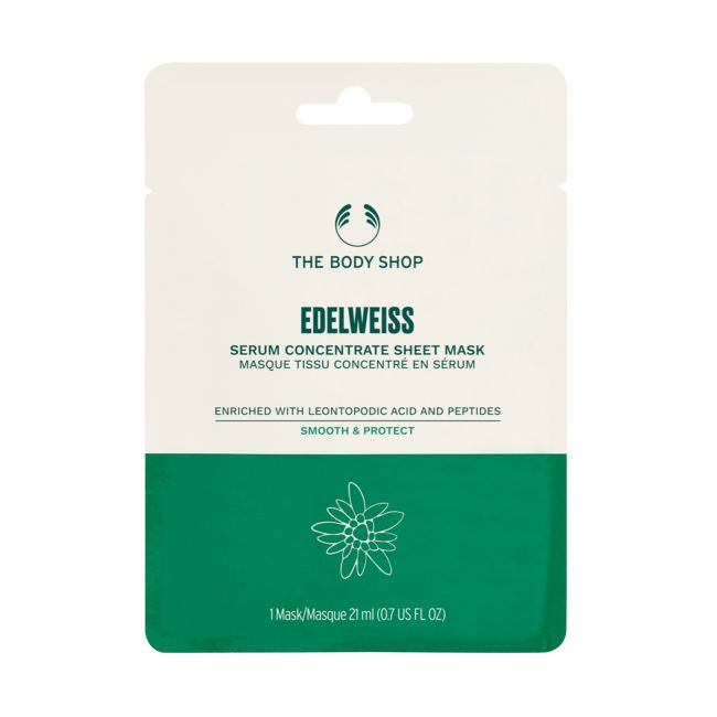 THE BODY SHOP EDELWEISS serumo koncentrato lakštinė veido kaukė, 21 ml