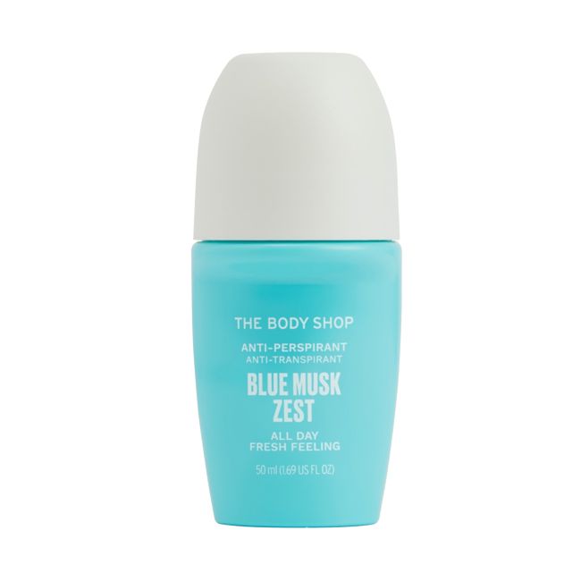THE BODY SHOP BLUE MUSK ZEST ANTI-PERSPIRANT rutulinis dezodorantas, 50 ml