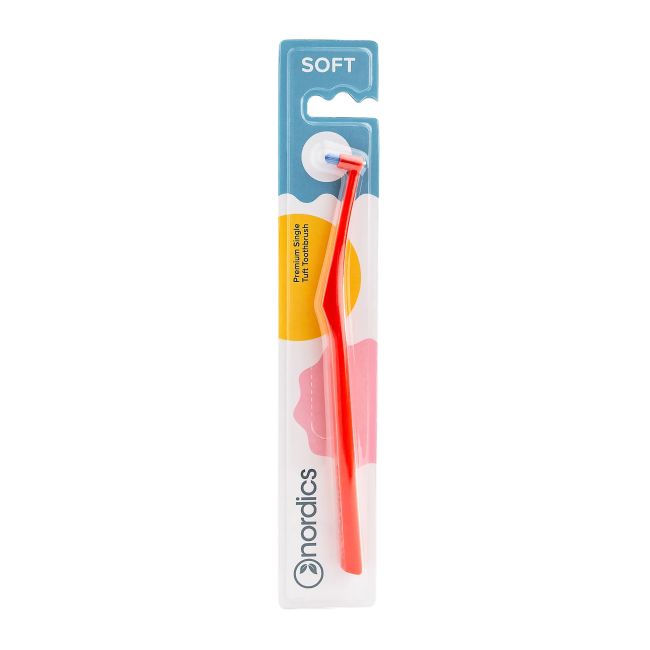 NORDICS PREMIUM SINGLE SOFT RED vieno danties šepetėlis