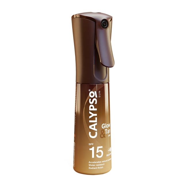 CALYPSO SUN GLOW & TAN SPF15 apsauginis ir įdegio purškiklis, 100 ml