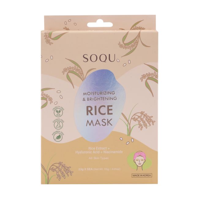 SOQU MOISTURIZING & BRIGHTENING RICE veido kaukės (5 x 23 g)