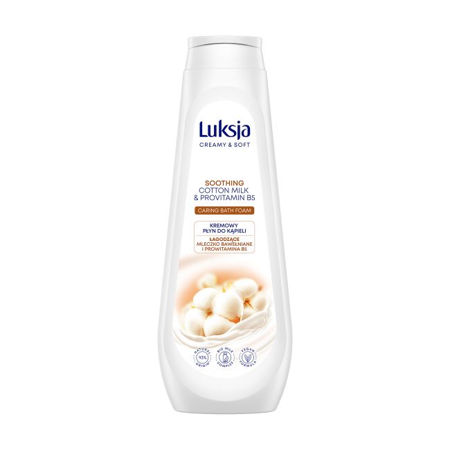 LUKSJA SOOTHING COTTON MILK & PROVITAMIN B5 vonios putos, 900 ml