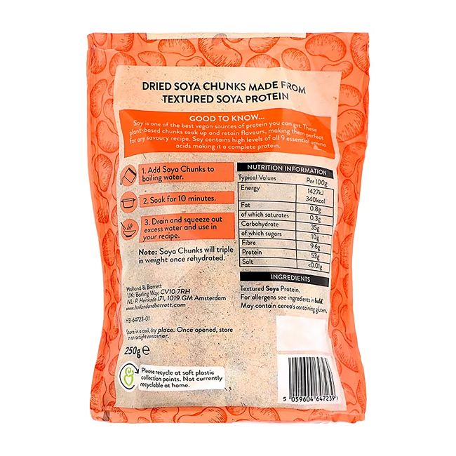 HOLLAND & BARRETT džiovinti sojos baltymų gabaliukai, 250 g