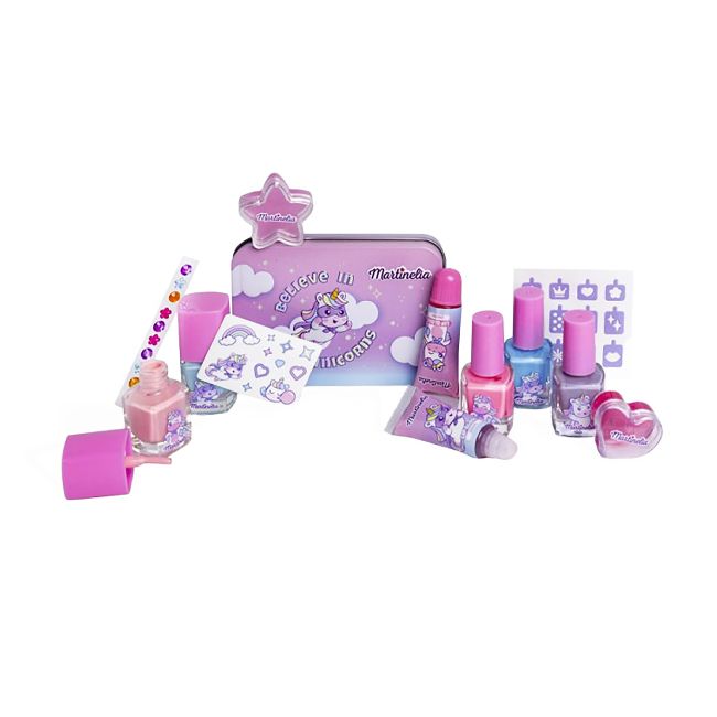 MARTINELIA LITTLE UNICORN vaikų nagų ir lūpų rinkinys su skardine dėžute