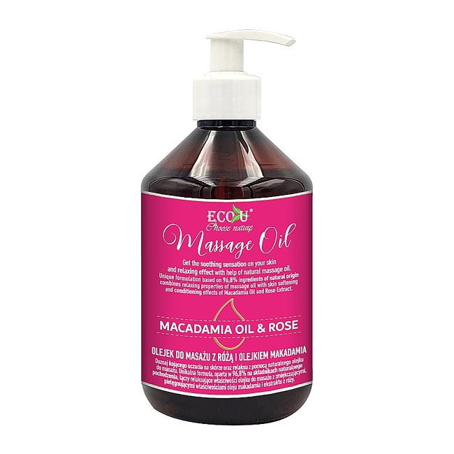 ECOU MACADAMIA OIL & ROSE masažo aliejus, 500 ml