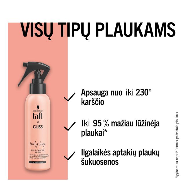 TAFT X GLISS LOVELY LONG MULTI - TASKING plaukų purškiklis, 150 ml