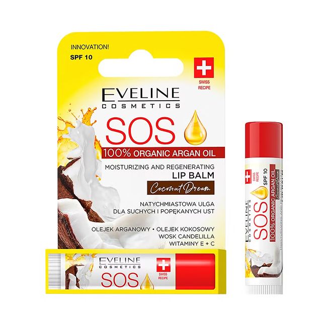 EVELINE SOS MOISTURIZING AND REGENERATING lūpų balzamas, 4,5 g