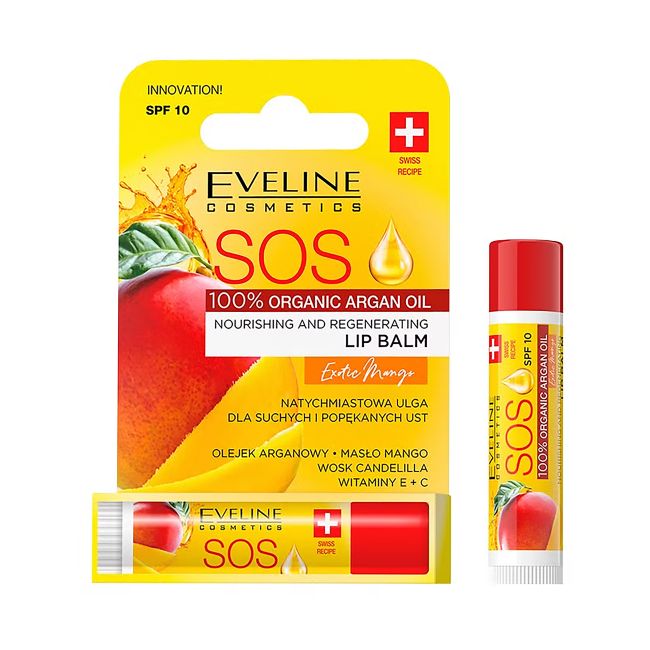 EVELINE SOS NOURISHING AND REGENERATING EXOTIC MANGO lūpų balzamas, 4,5 g