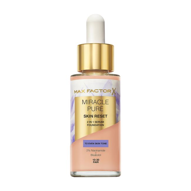 MAX FACTOR MIRACLE PURE SKIN RESET 2 IN 1 makiažo pagrindas su serumu, 30 ml