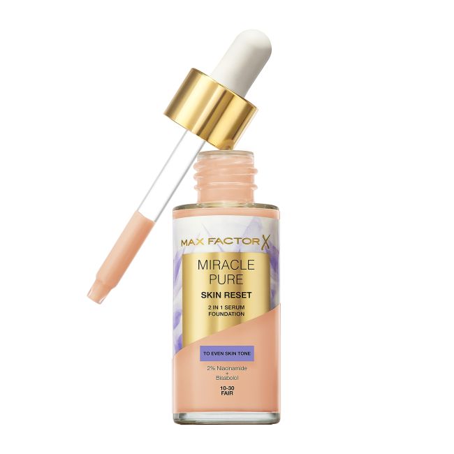 MAX FACTOR MIRACLE PURE SKIN RESET 2 IN 1 makiažo pagrindas su serumu, 30 ml