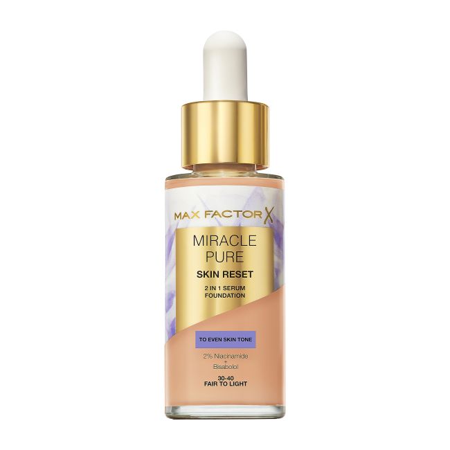 MAX FACTOR MIRACLE PURE SKIN RESET 2 IN 1 makiažo pagrindas su serumu, 30 ml