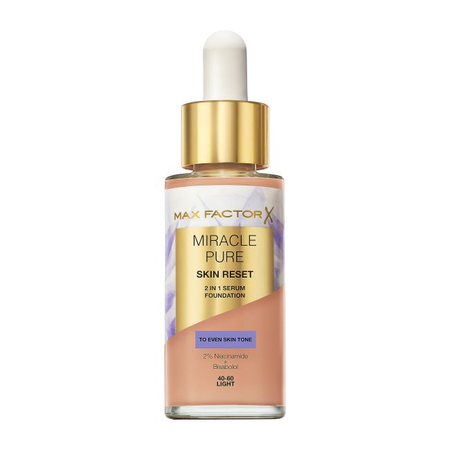 MAX FACTOR MIRACLE PURE SKIN RESET 2 IN 1 makiažo pagrindas su serumu, 30 ml