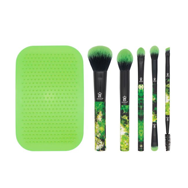 MODA NEON GREEN TIE DYE makiažo šepetėlių rinkinys