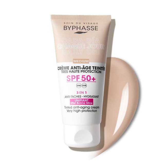 BYPHASSE 3 IN 1 SPF50+ MEDIUM atspalvį suteikiantis apsauginis veido kremas, 50 ml