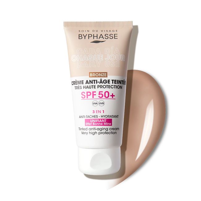 BYPHASSE 3 IN 1 SPF50+ BRONZE atspalvį suteikiantis apsauginis veido kremas, 50 ml